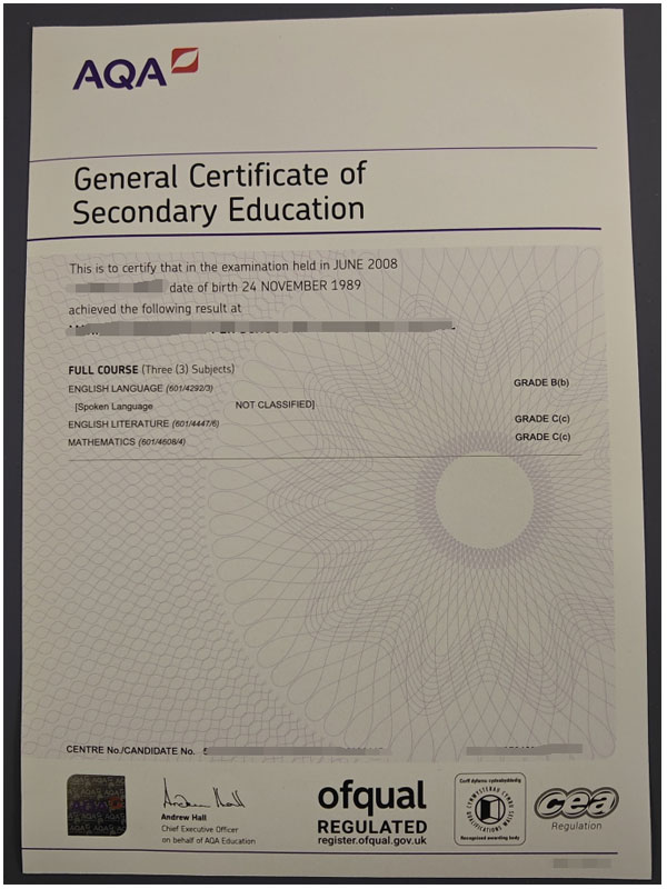 AQA GCSE Certificate