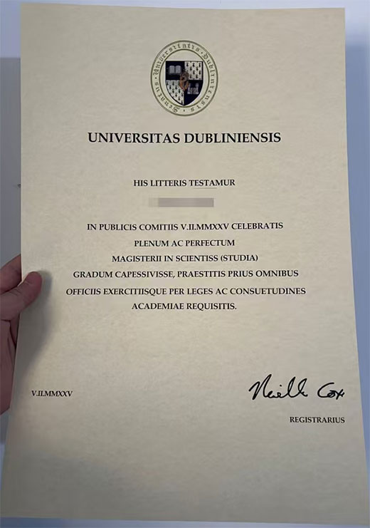 都柏林大学学位证书样本